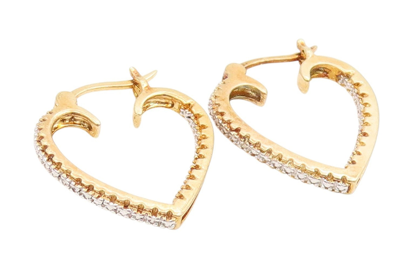 925 Sterling Silver Vintage Earrings Gold Plated CZ Love Heart Hoops  EG14095