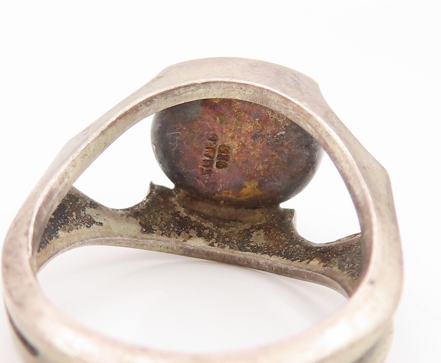 925 Sterling Silver Vintage Ring ISRAEL Tiger's Eye Modern Band  Sz 5.5  RG35174
