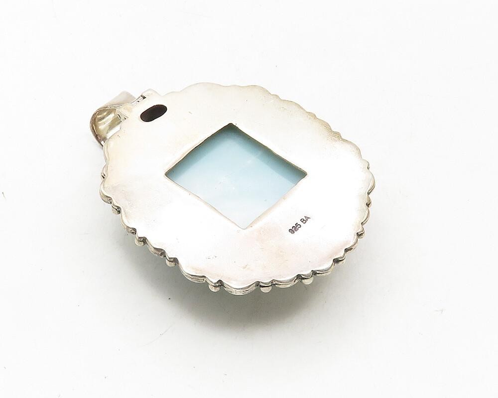 BALI 925 Sterling Silver  Vintage Larimar & Lapis Lazuli Swirl Pendant  PT7642