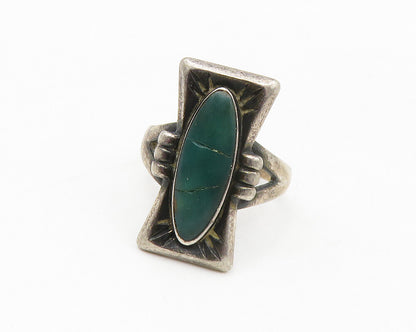 POST BELL TRADING 925 Silver  Vintage Green Jasper Band Ring Sz 5.5  RG13912