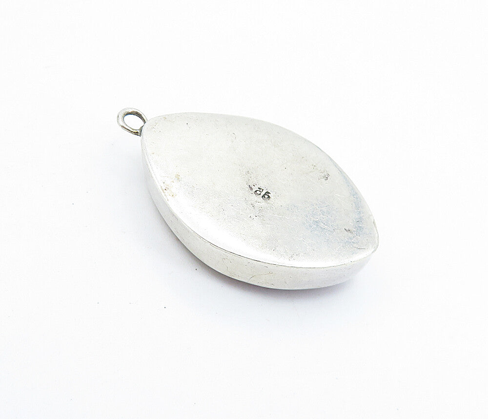 925 Sterling Silver  Vintage Enamel Glass Art Pointed Oval Pendant  PT4661
