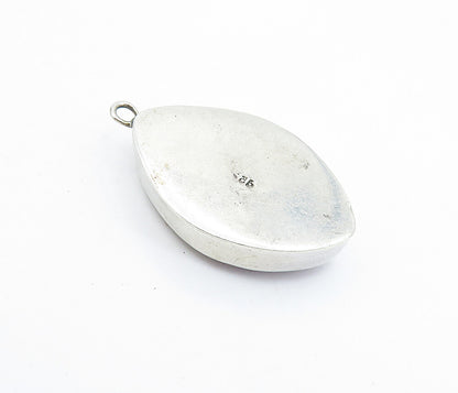 925 Sterling Silver  Vintage Enamel Glass Art Pointed Oval Pendant  PT4661