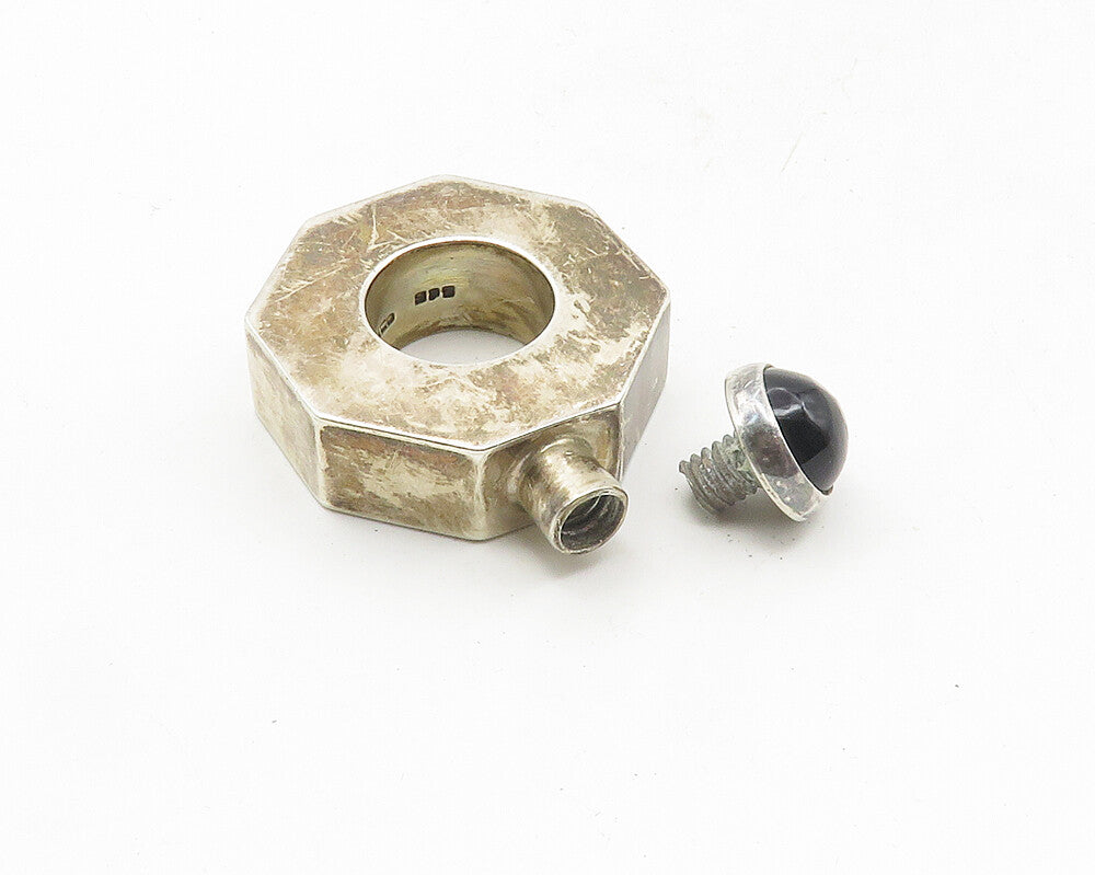 MEXICO 925 Sterling Silver Vintage Black Onyx Octagon Perfume Bottle TR1629