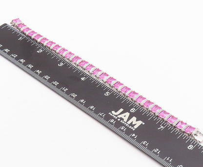 925 Sterling Silver Vintage Bracelet Rectangle Pink & White CZ Inlay  BT10866