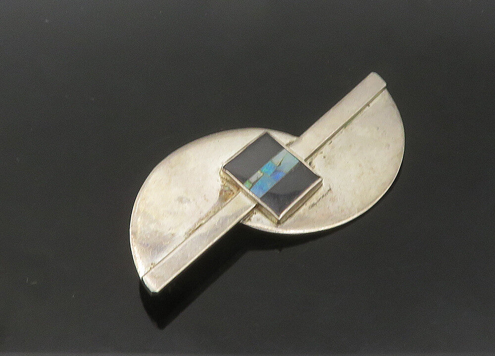 GFMW 925 Sterling Silver  Vintage Fire Opal & Black Onyx Brooch Pin  BP8497