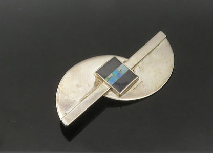 GFMW 925 Sterling Silver  Vintage Fire Opal & Black Onyx Brooch Pin  BP8497