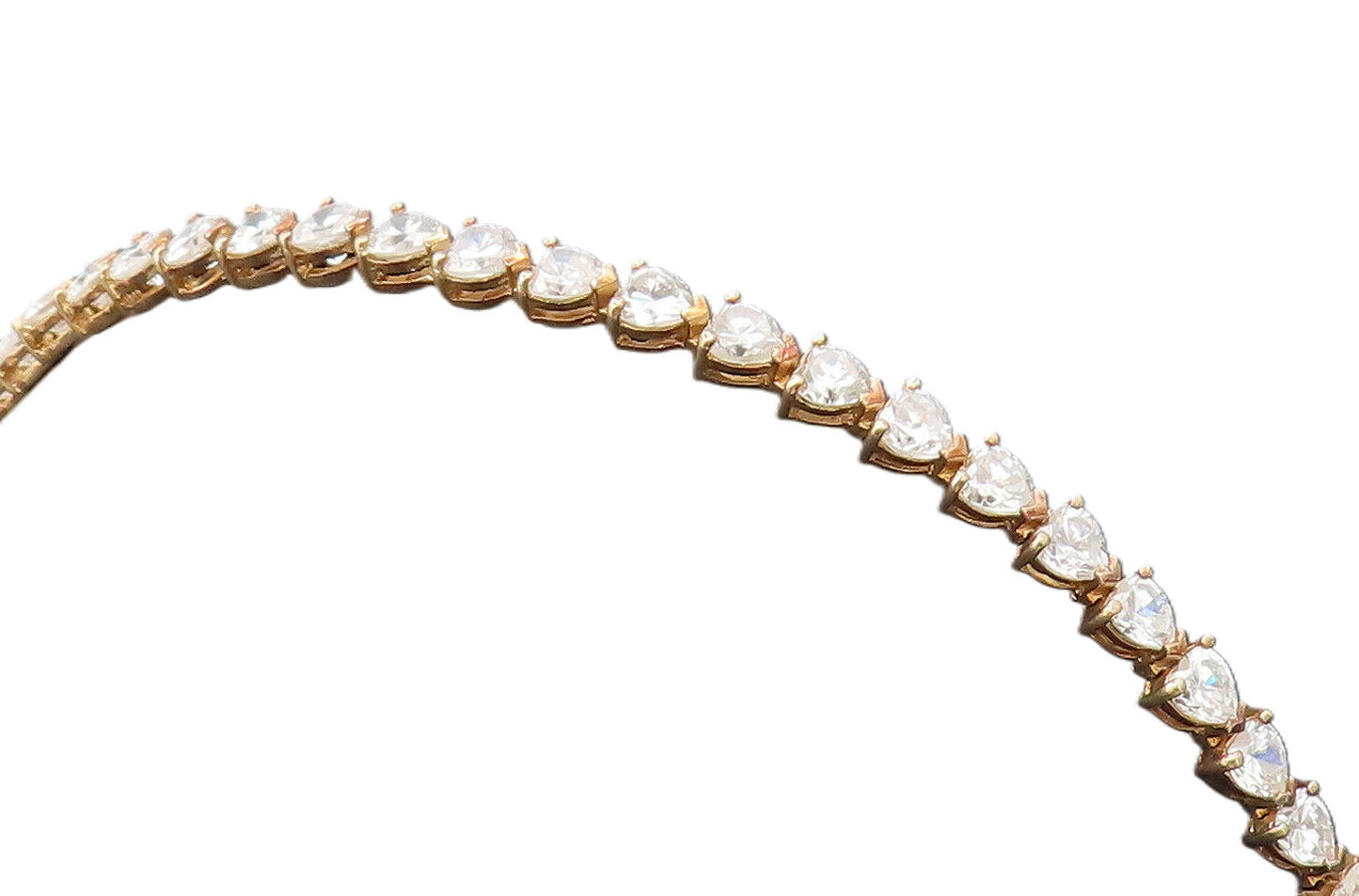 925 Sterling Silver  Vintage Gold Plated Heart Cut CZ Tennis Bracelet  BT9997