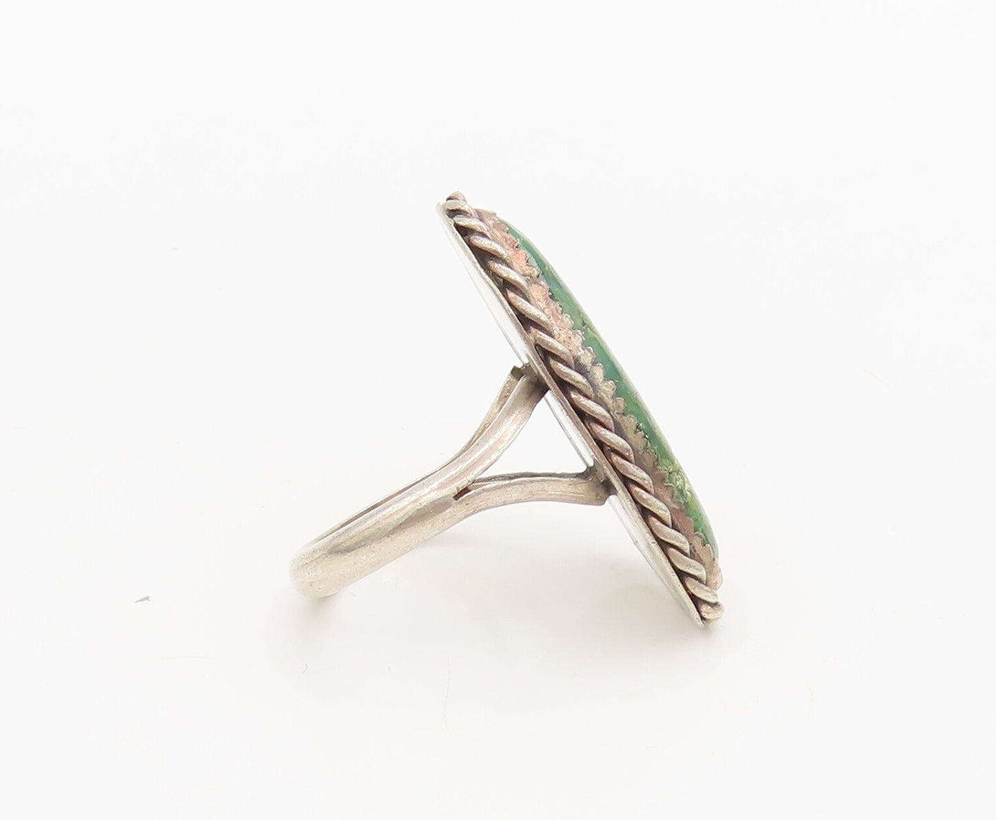 NAVAJO 925 Sterling Silver Vintage Green Turquoise Rope Ring Sz 7.75  RG26802