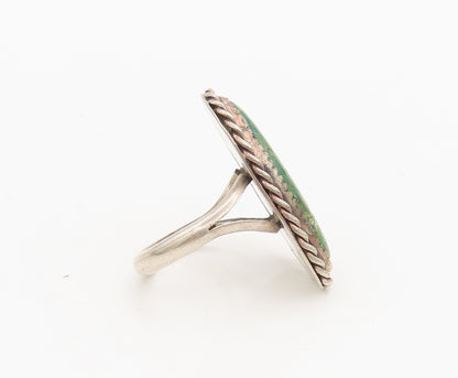 NAVAJO 925 Sterling Silver Vintage Green Turquoise Rope Ring Sz 7.75  RG26802