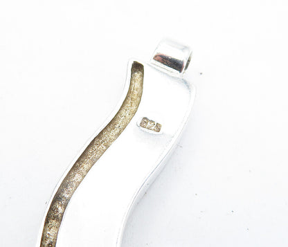 925 Sterling Silver  Vintage Mother Of Pearl & Topaz Striped Pendant  PT3350