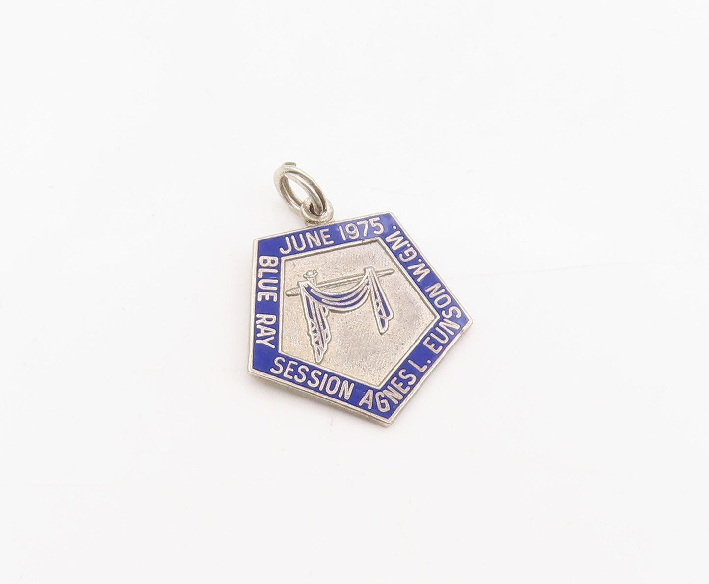 925 Sterling Silver Vintage Pendant Enameled 1975 Blue Ray Session Medal PT25582