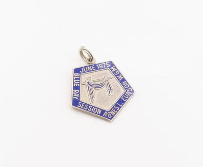 925 Sterling Silver Vintage Pendant Enameled 1975 Blue Ray Session Medal PT25582