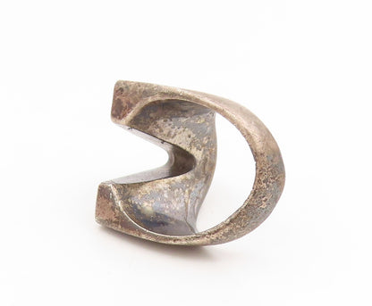925 Sterling Silver Vintage Ring Modernist Letter V Initial Band Sz 5.5 RG35292