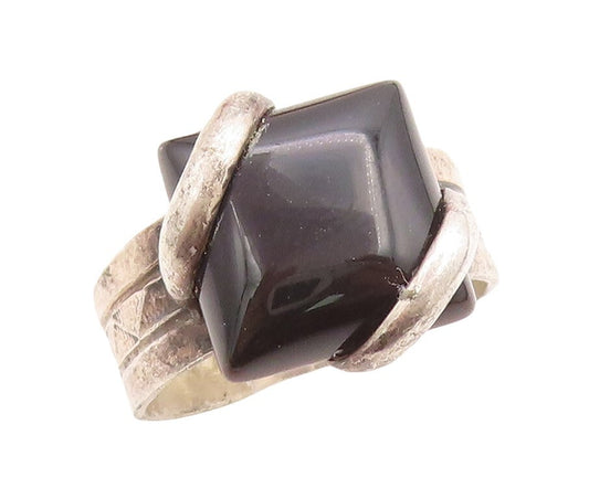 925 Sterling Silver Vintage Ring NAVAJO Designer Square Onyx  Sz 10  RG31465