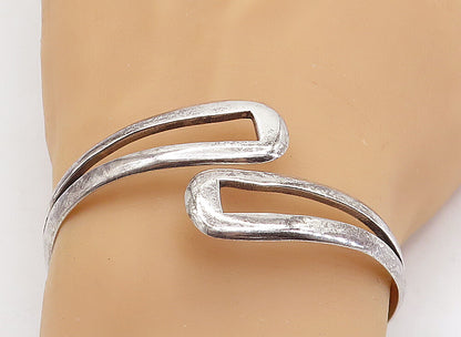 MEXICO 925 Sterling Silver  Vintage Shiny Open Bypass Cuff Bracelet  BT2041