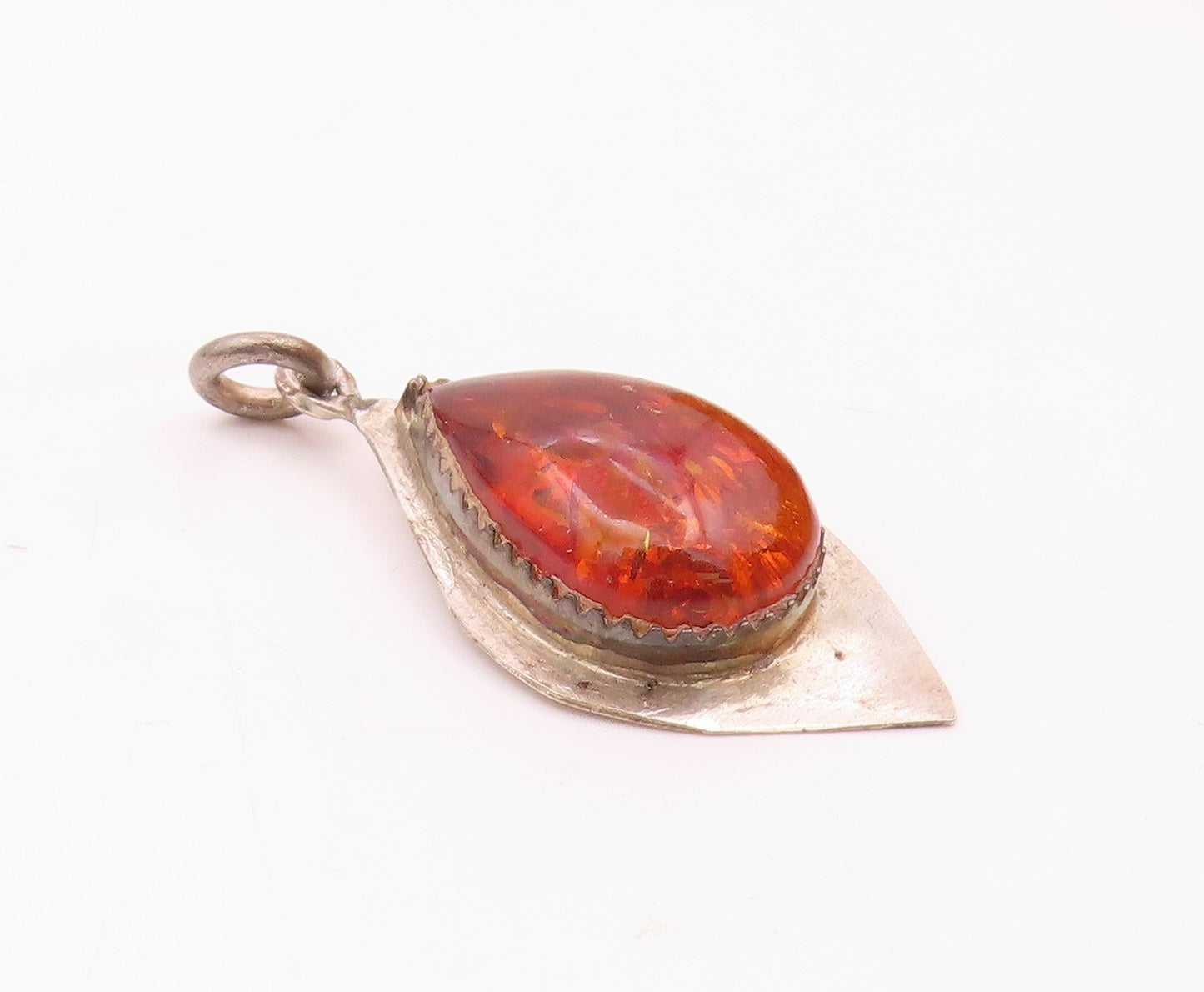 DESIGNER 925 Sterling Silver Vintage Pear Shape Baltic Amber Pendant PT21037