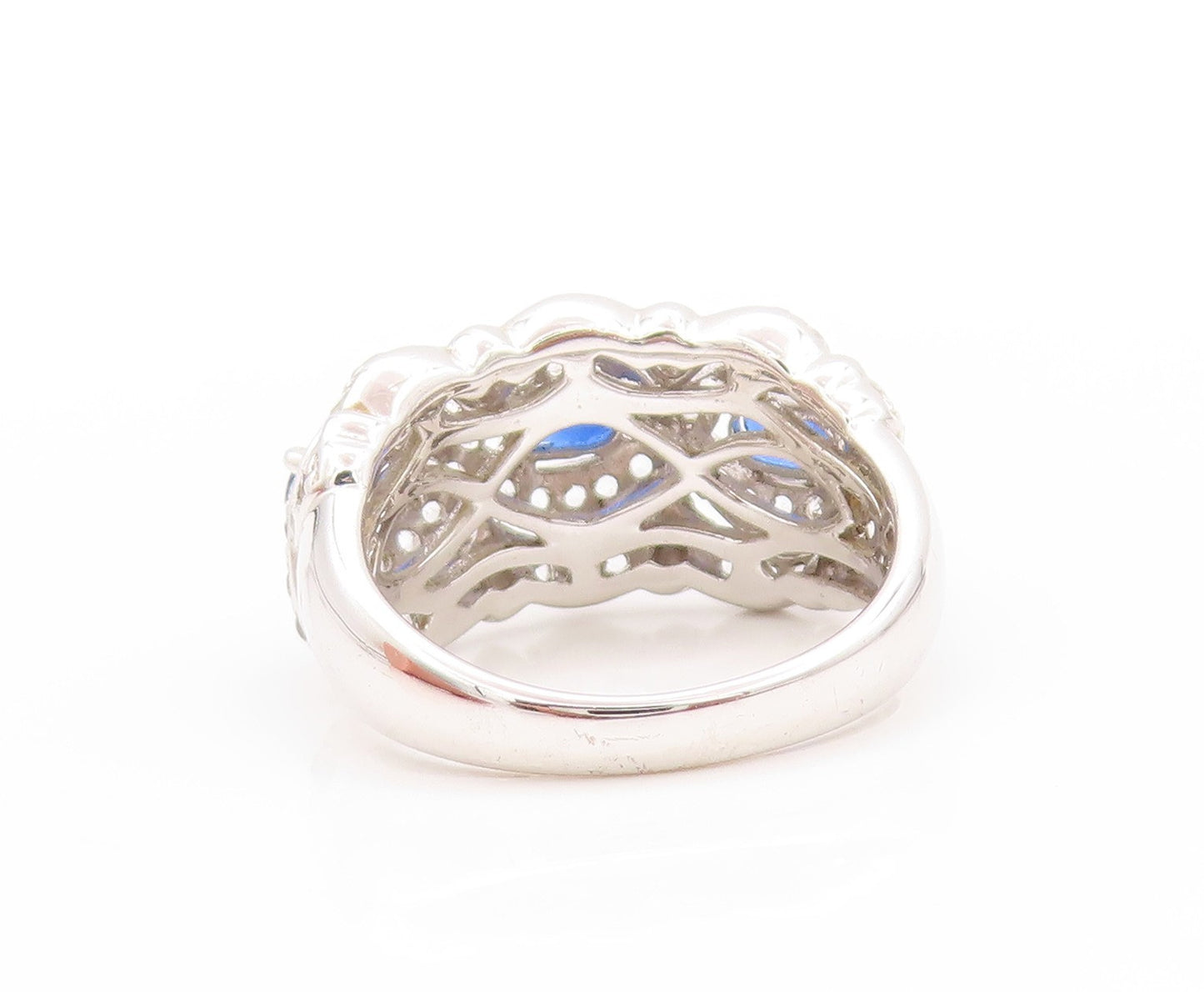 925 Sterling Silver Vintage Ring Oval Sapphire Halo Topaz Bands  Sz 6  RG32902