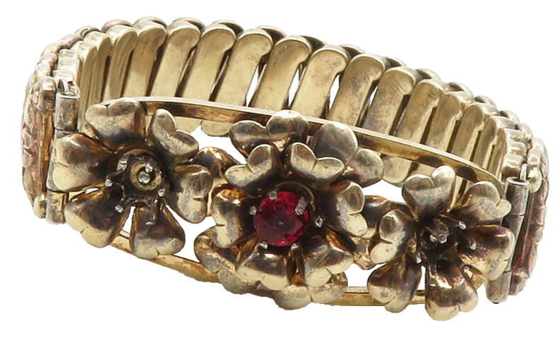 LUSTERN 925 Silver & 12K GOLD  Vintage Red Topaz Floral Chain Bracelet  BT5530