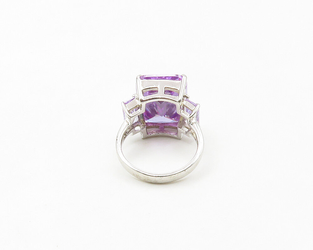 925 Sterling Silver  Purple Cubic Zirconia Shiny Cocktail Ring Sz 6  RG17189