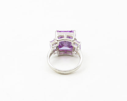 925 Sterling Silver  Purple Cubic Zirconia Shiny Cocktail Ring Sz 6  RG17189