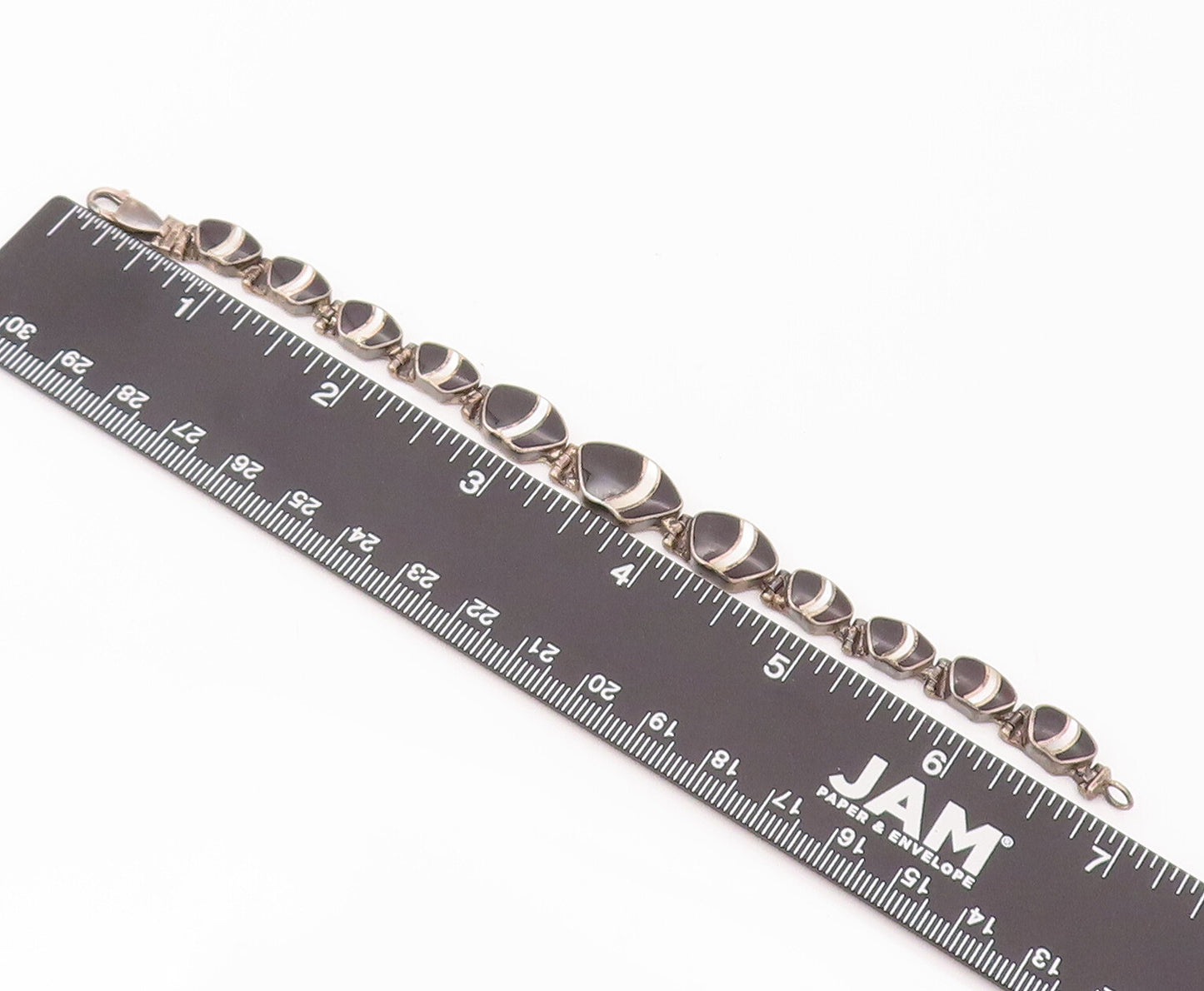 925 Silver  Vintage Black Gemstone & Pearl Beach Pebble Effect Bracelet BT9880