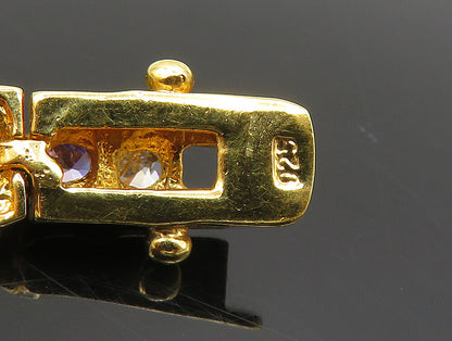 925 Sterling Silver Vintage Amethyst & Topaz Gold Plated Chain Bracelet BT9348