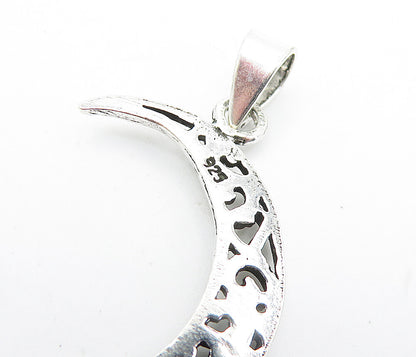 925 Sterling Silver Swirl Cutout Crescent Moon Design Drop Pendant PT5713