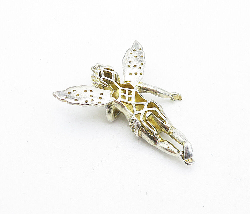 925 Sterling Silver  Vintage Topaz Shiny Dabbing Baby Angel Pendant  PT5318