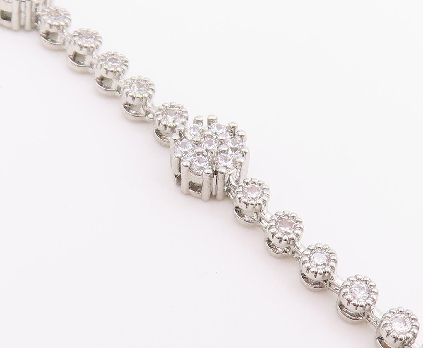 925 Sterling Silver Vintage Bracelet Elegant CZ Floral Blossom Link  BT12221