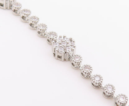 925 Sterling Silver Vintage Bracelet Elegant CZ Floral Blossom Link  BT12221