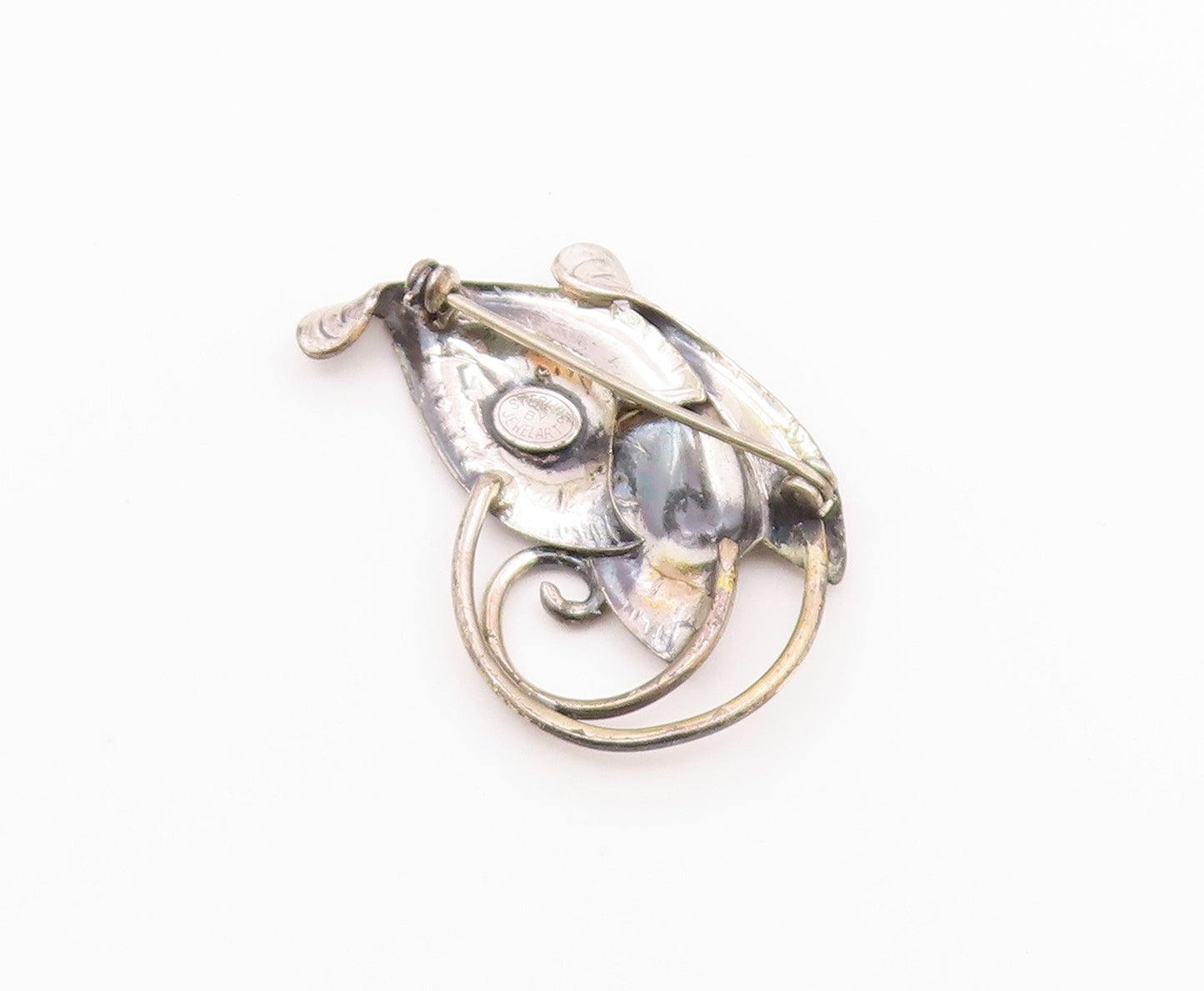 JEWEL ART 925 Silver  Vintage Shiny Floral Leaves Swirl Brooch Pin  BP6963