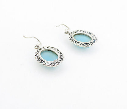 925 Sterling Silver - Vintage Faceted Chalcedony Twist Dangle Earrings - EG3612