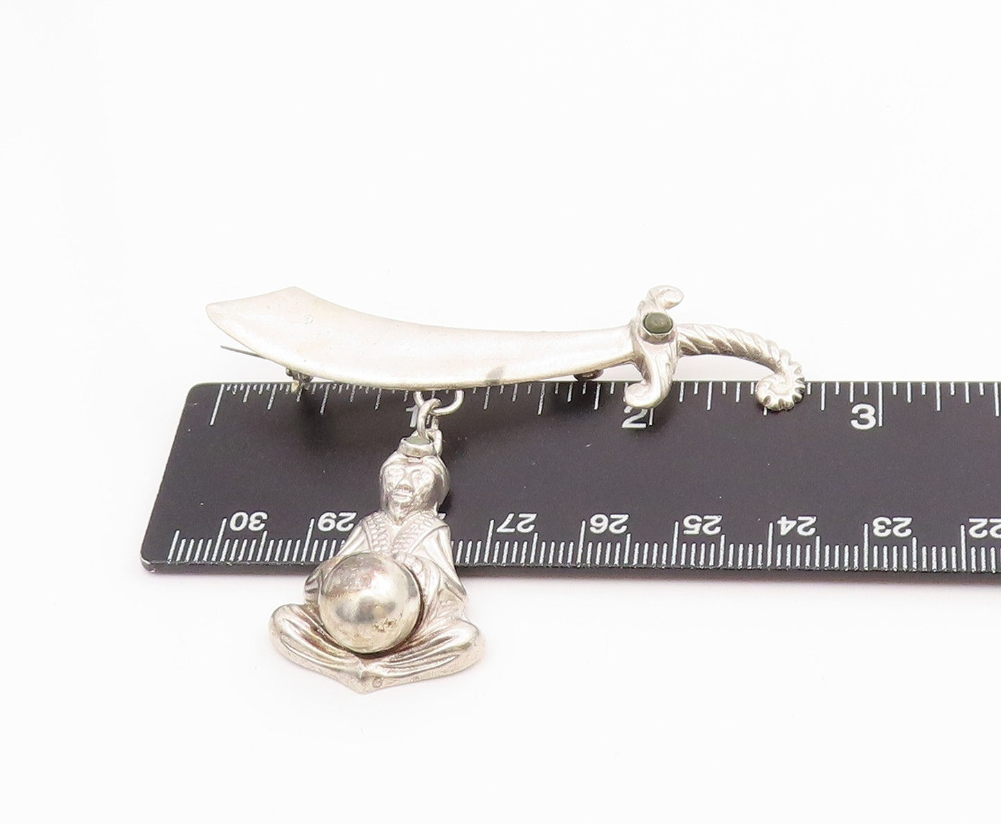 925 Sterling Silver Vintage Brooch Turquoise Fortune Teller & Sword Pin  BP12156