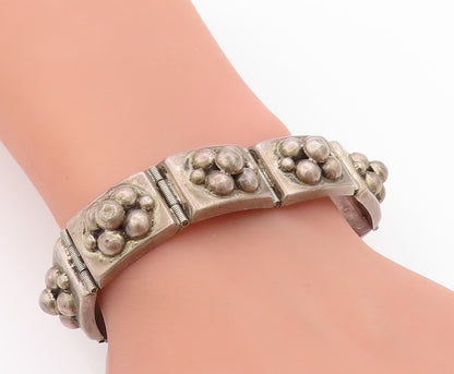 925 Sterling Silver Vintage Bracelet Antique Dark Tone Flowers Carved  BT11354