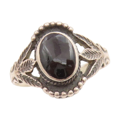 925 Sterling Silver Vintage Ring Cabochon Onyx Etched Floral Band  Sz 7  RG33855