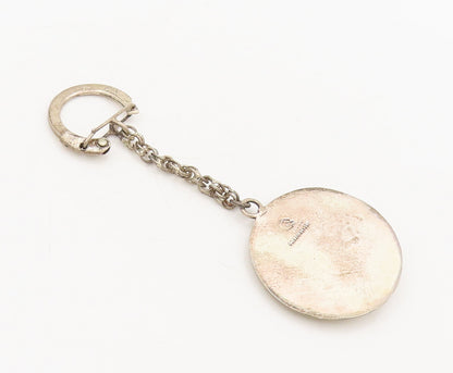 MEXICO 925 Silver  Vintage Aztec Round Carved Sun Calendar Keychain  TR3664
