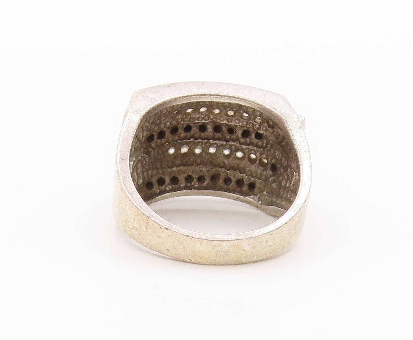 925 Sterling Silver Vintage Ring Cutout Spinel Topaz Inlay Bands Sz 8 RG31841