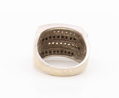 925 Sterling Silver Vintage Ring Cutout Spinel Topaz Inlay Bands Sz 8 RG31841