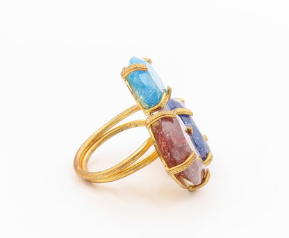 925 Sterling Silver Vintage Ring Gold Plated Mystic Gemstone Band  Sz 7  RG35387