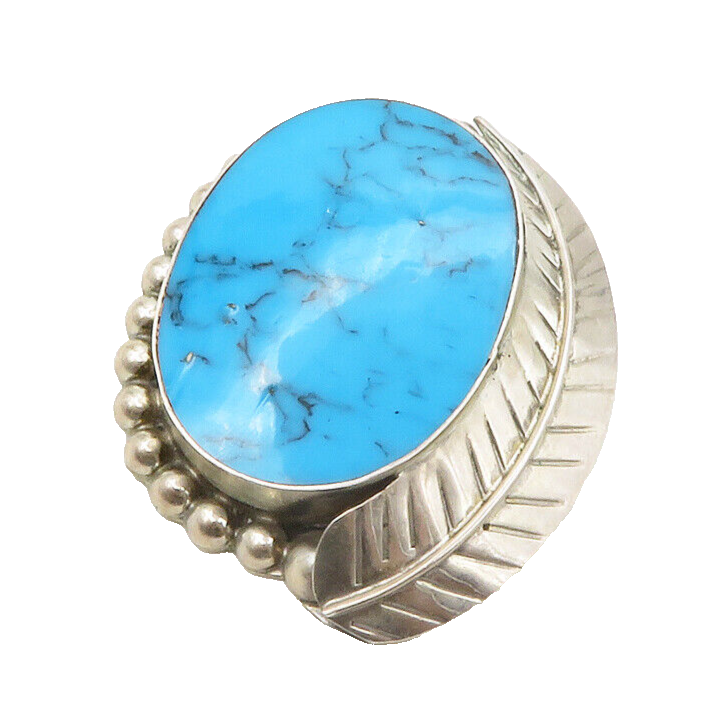 MEXICO 925 Sterling Silver  Vintage Turquoise Floral Leaf Brooch Pin  BP5276