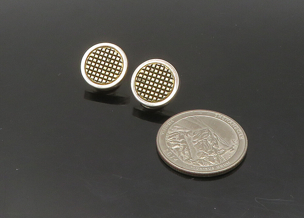 GES GESCH GERMANY 925 Silver   Vintage 2 Tone Etched Stud Earrings  EG11308