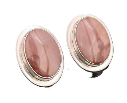 925 Sterling Silver Earrings MEXICO Minimalist Large Oval Brown Jasper  EG12845