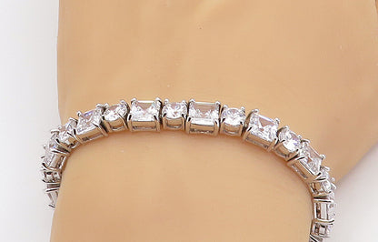 925 Sterling Silver Sparkling Prong Set Cubic Zirconia Chain Bracelet BT3234