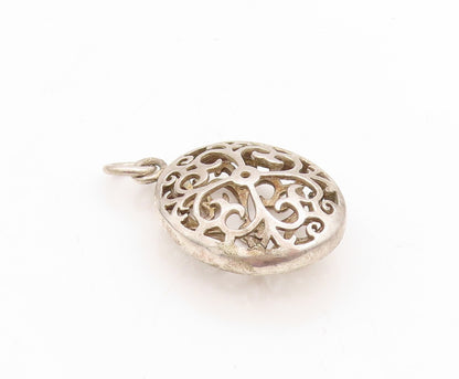 925 Sterling Silver Vintage Pendant Solid Oval Swirly Hearts Cutout  PT23672