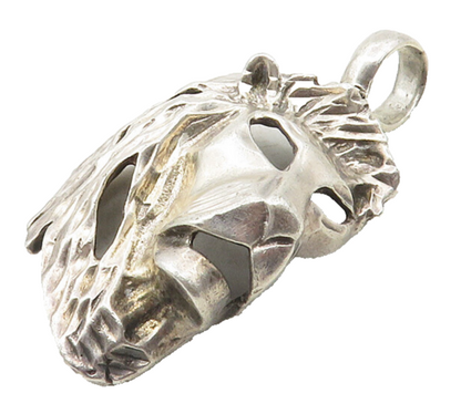 925 Sterling Silver  Vintage Diamond Cut Lion's Head Motif Pendant  PT7896
