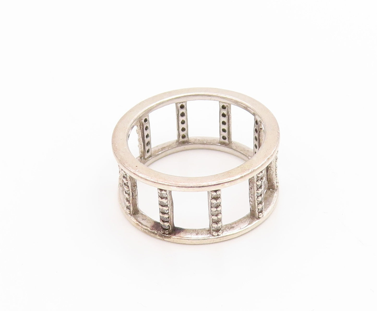 925 Sterling Silver Vintage Ring CZ Geometric Square Cutout Band  Sz 8  RG35845