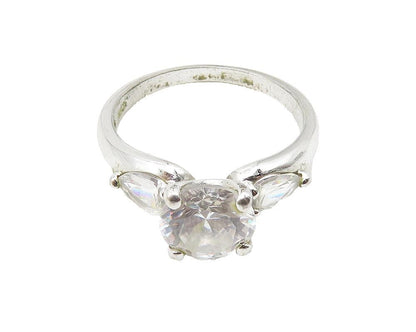 925 Sterling Silver  Cubic Zirconia Solitaire With Accents Ring Sz 8  RG10340