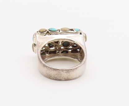 925 Sterling Silver Vintage Ring Turquoise Wide Openwork Band  Sz 6.5  RG36506