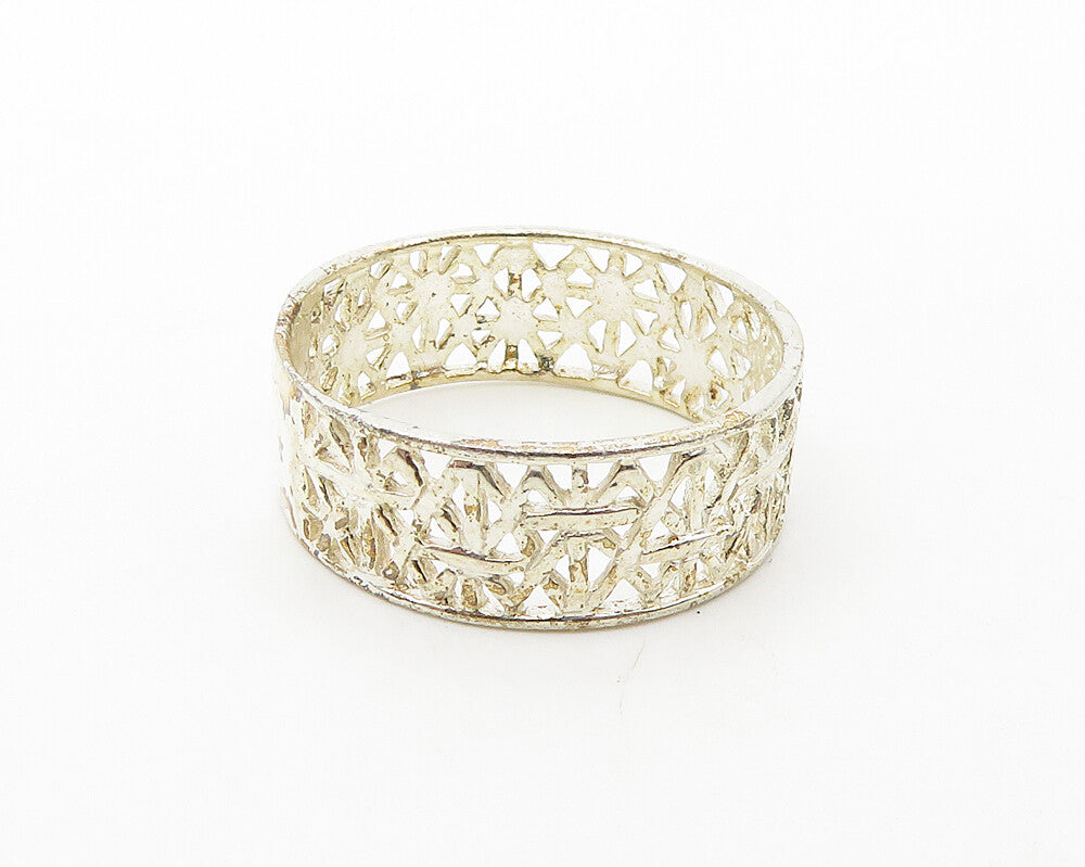 925 Sterling Silver  Vintage Shiny Open Design Round Band Ring Sz 7  RG17291