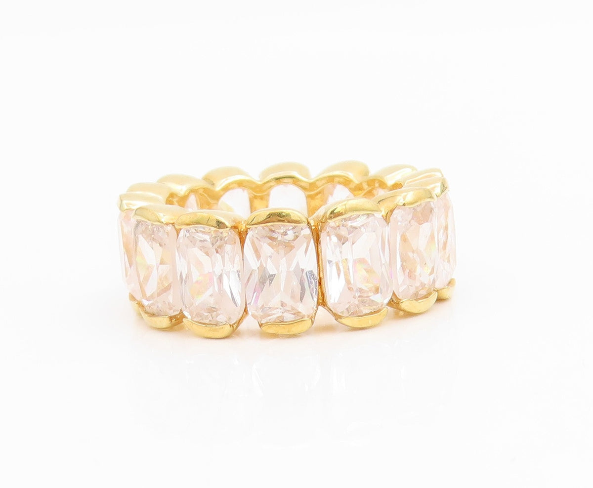 925 Sterling Silver Vintage Ring Gold Plated CZ Eternity Band  Sz 7  RG35014